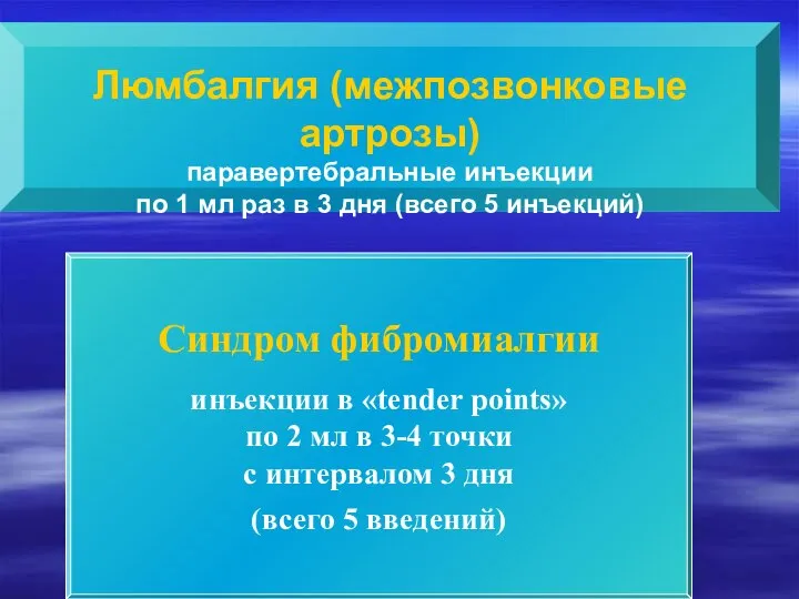 Люмбалгия (межпозвонковые артрозы) паравертебральные инъекции по 1 мл раз в 3