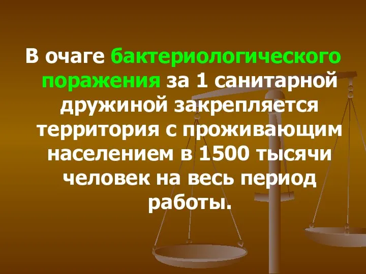 В очаге бактериологического поражения за 1 санитарной дружиной закрепляется территория с