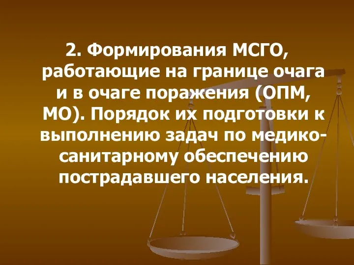 2. Формирования МСГО, работающие на границе очага и в очаге поражения