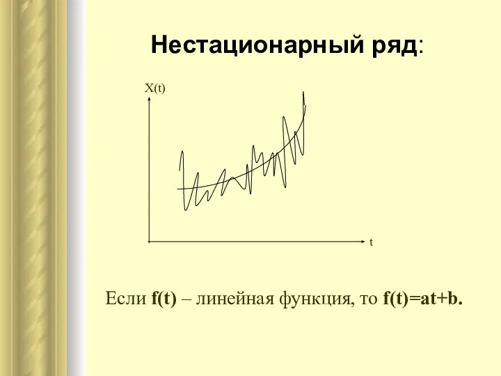 Нестационарный ряд: Х(t) t Если f(t) – линейная функция, то f(t)=at+b.