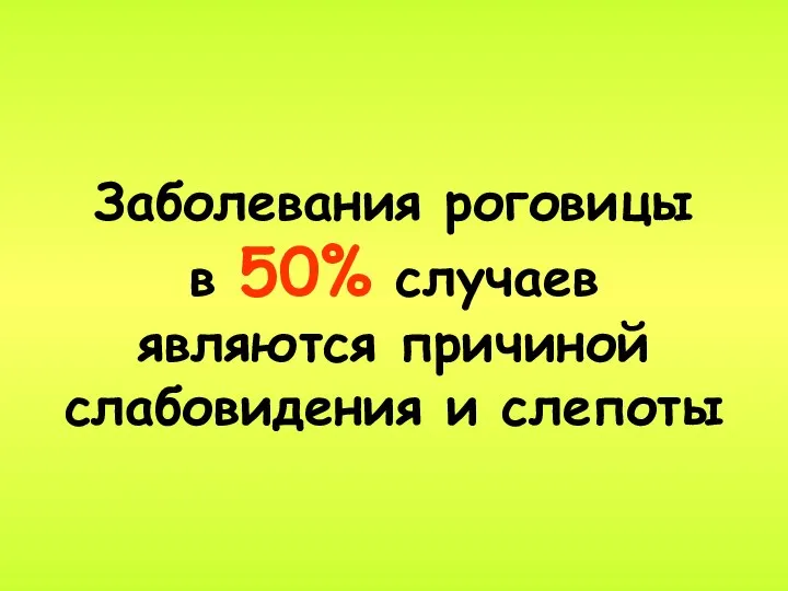 Заболевания роговицы в 50% случаев являются причиной слабовидения и слепоты