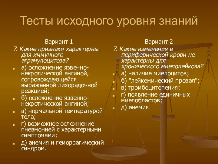 Тесты исходного уровня знаний Вариант 1 7. Какие признаки характерны для