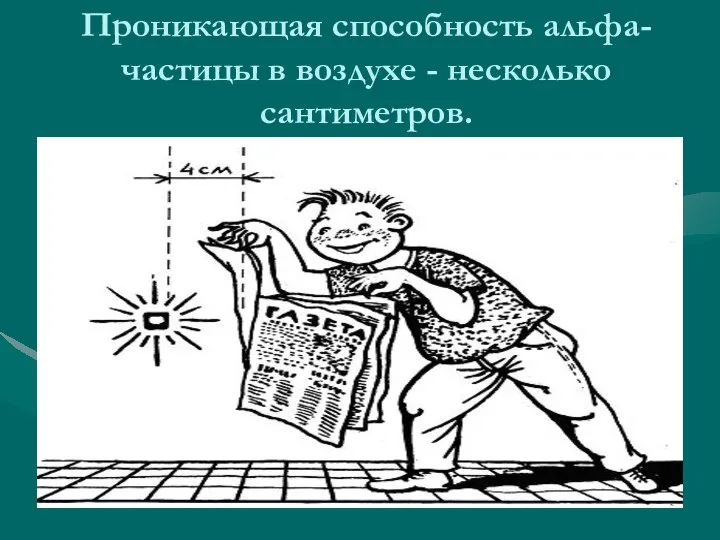 Проникающая способность альфа-частицы в воздухе - несколько сантиметров.