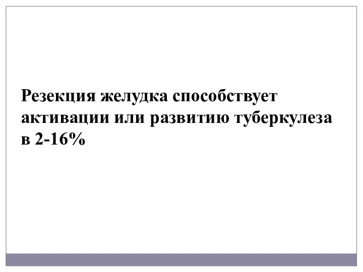 Резекция желудка способствует активации или развитию туберкулеза в 2-16%