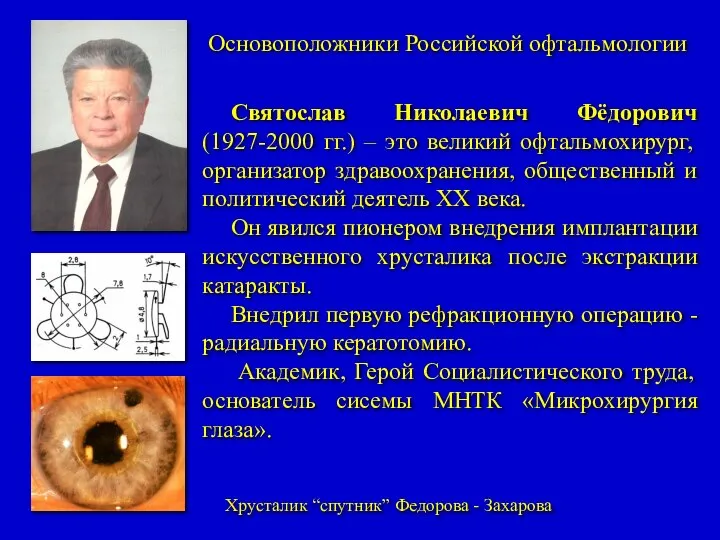 Основоположники Российской офтальмологии Святослав Николаевич Фёдорович (1927-2000 гг.) – это великий