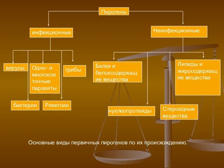 Пирогены инфекционные Неинфекционные вирусы Одно- и многоклеточные паразиты грибы бактерии Рикетсии