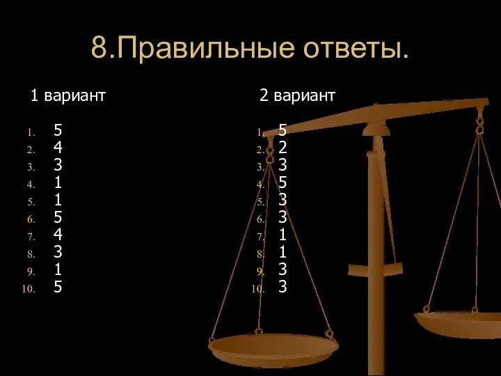 8.Правильные ответы. 1 вариант 5 4 3 1 1 5 4