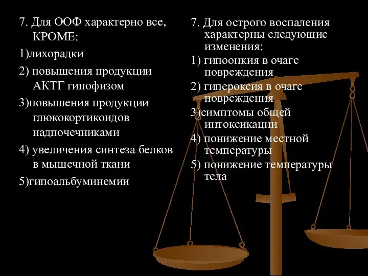 7. Для ООФ характерно все, КРОМЕ: 1)лихорадки 2) повышения продукции АКТГ