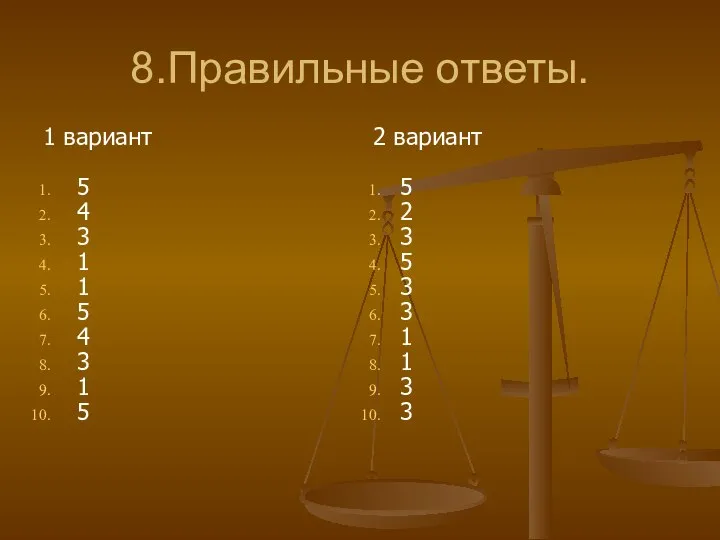 8.Правильные ответы. 1 вариант 5 4 3 1 1 5 4