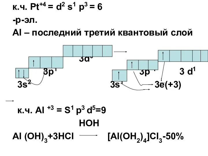 к.ч. Pt+4 = d2 s1 p3 = 6 -р-эл. Al –