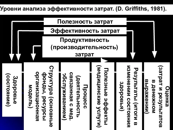 Полезность затрат Эффективность затрат Продуктивность (производительность) затрат Здоровье (состояние) Структура (основные