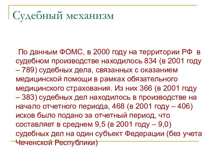 Судебный механизм По данным ФОМС, в 2000 году на территории РФ