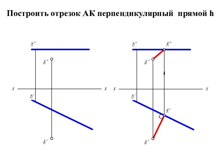 Построить отрезок АК перпендикулярный прямой h