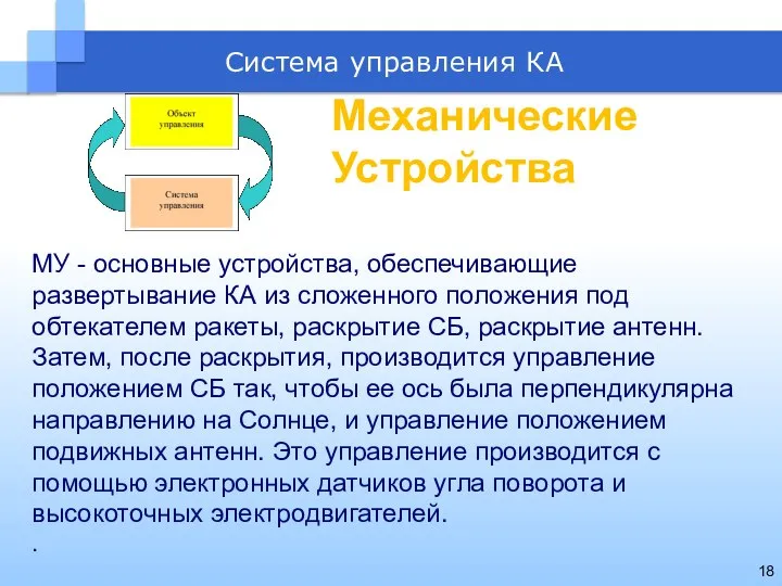 Система управления КА МУ - основные устройства, обеспечивающие развертывание КА из