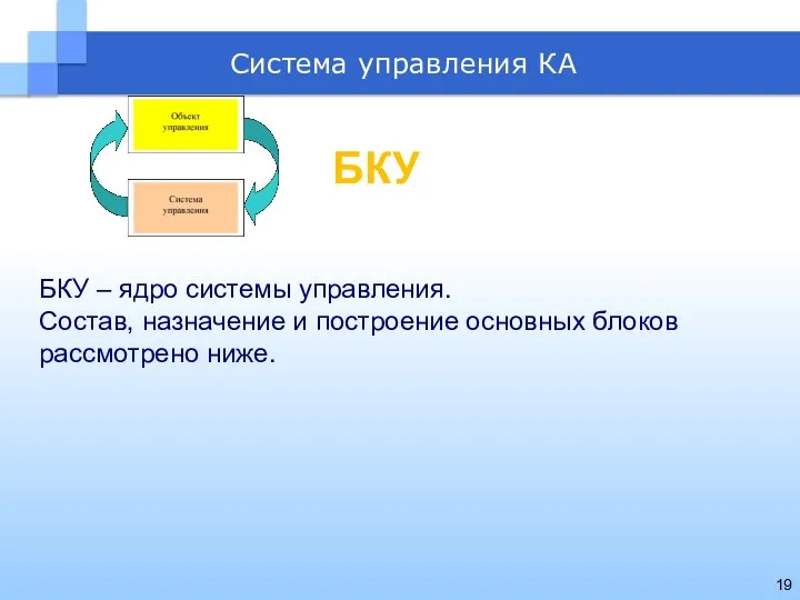 Система управления КА БКУ – ядро системы управления. Состав, назначение и