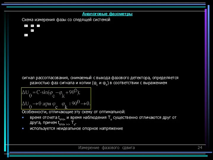 Измерение фазового сдвига Схема измерения фазы со следящей системой сигнал рассогласования,