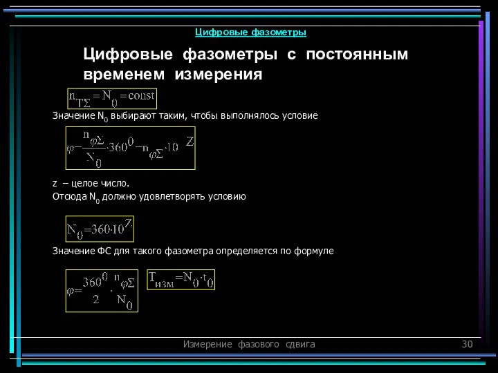 Измерение фазового сдвига Значение N0 выбирают таким, чтобы выполнялось условие z