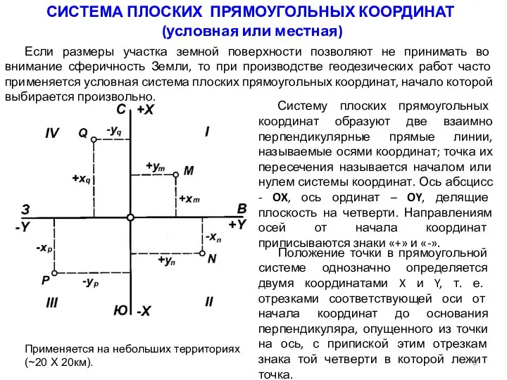 СИСТЕМА ПЛОСКИХ ПРЯМОУГОЛЬНЫХ КООРДИНАТ (условная или местная) Систему плоских прямоугольных координат