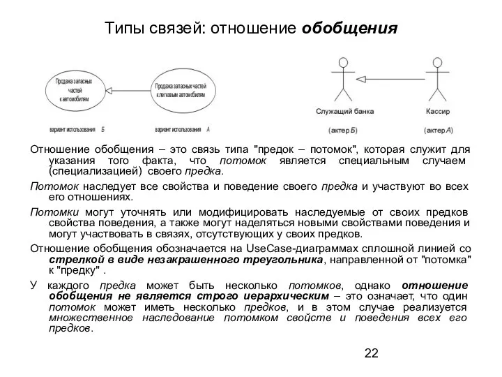 Типы связей: отношение обобщения Отношение обобщения – это связь типа "предок