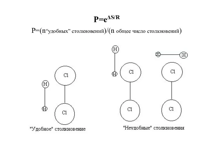 P=eΔS/R Р=(n“удобных” столкновений)/(n общее число столкновений)