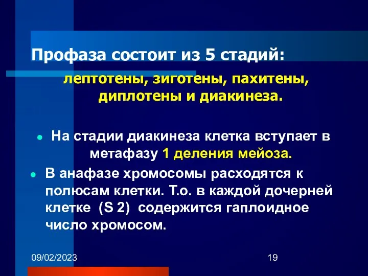 09/02/2023 Профаза состоит из 5 стадий: лептотены, зиготены, пахитены, диплотены и