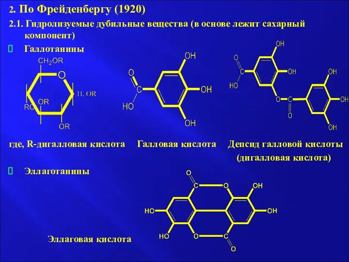 2. По Фрейденбергу (1920) 2.1. Гидролизуемые дубильные вещества (в основе лежит