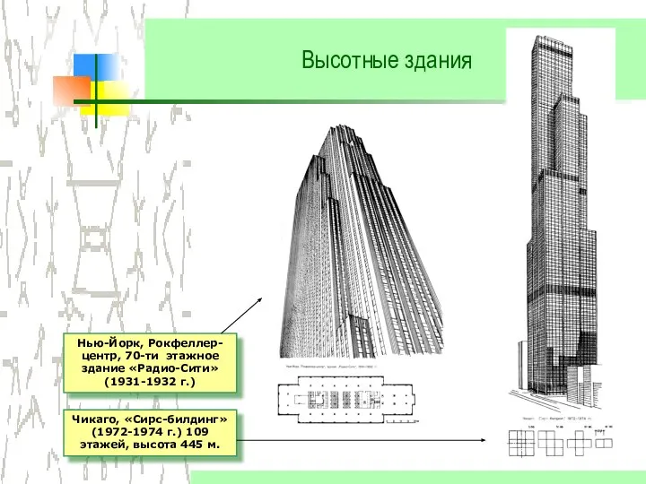 Высотные здания Нью-Йорк, Рокфеллер-центр, 70-ти этажное здание «Радио-Сити» (1931-1932 г.) Чикаго,