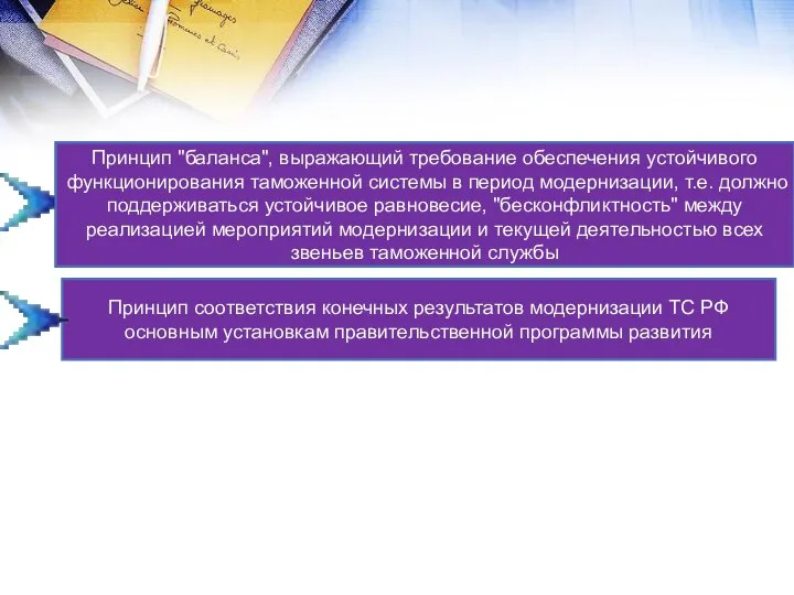 Принцип "баланса", выражающий требование обеспечения устойчивого функционирования таможенной системы в период