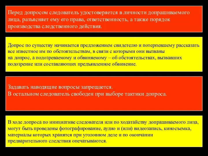 Перед допросом следователь удостоверяется в личности допрашиваемого лица, разъясняет ему его