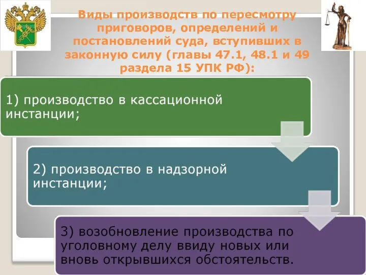 Виды производств по пересмотру приговоров, определений и постановлений суда, вступивших в