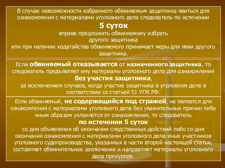 В случае невозможности избранного обвиняемым защитника явиться для ознакомления с материалами