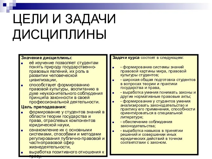 ЦЕЛИ И ЗАДАЧИ ДИСЦИПЛИНЫ Значение дисциплины: её изучение позволяет студентам понять