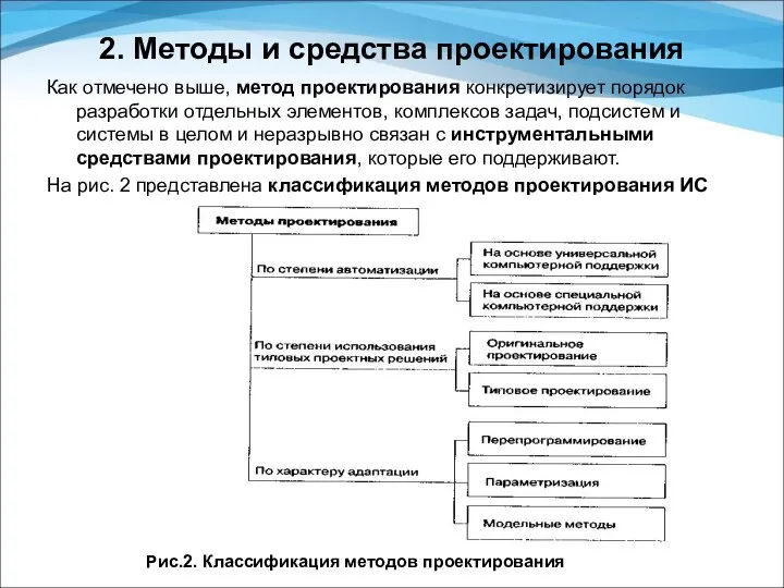 2. Методы и средства проектирования Как отмечено выше, метод проектирования конкретизирует