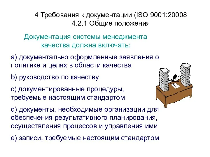 4 Требования к документации (ISO 9001:20008 4.2.1 Общие положения Документация системы