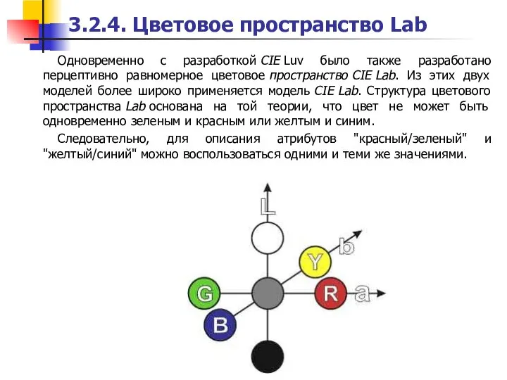 3.2.4. Цветовое пространство Lab Одновременно с разработкой CIE Luv было также