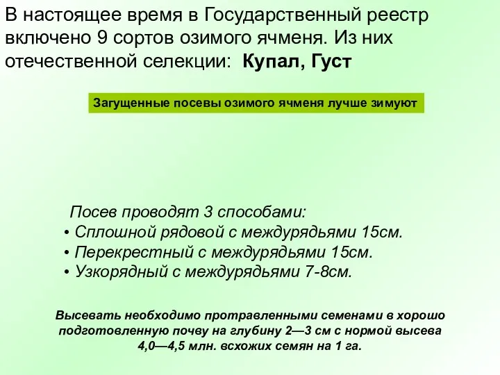 Посев проводят 3 способами: Сплошной рядовой с междурядьями 15см. Перекрестный с