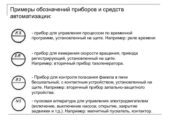 Примеры обозначений приборов и средств автоматизации: - прибор для управления процессом