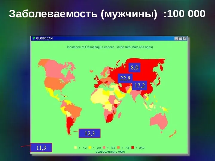 Заболеваемость (мужчины) :100 000 8,0 22,8 11,3 12,3 17,2