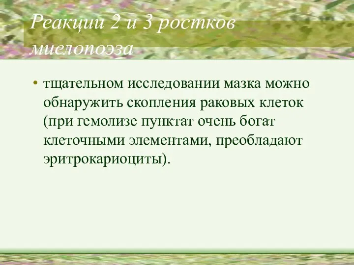 Реакции 2 и 3 ростков миелопоэза тщательном исследовании мазка можно обнаружить