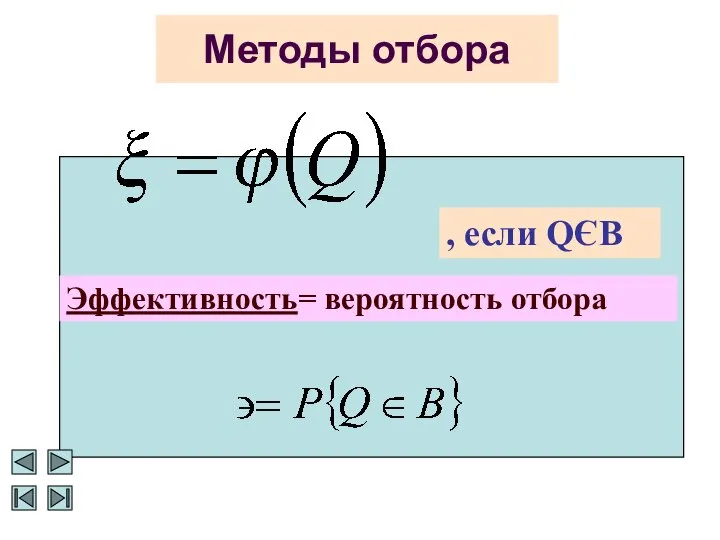 Методы отбора , если QЄB Эффективность= вероятность отбора