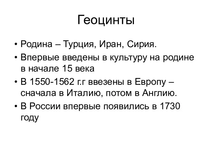 Геоцинты Родина – Турция, Иран, Сирия. Впервые введены в культуру на