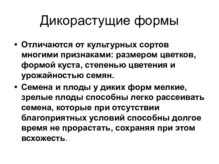 Дикорастущие формы Отличаются от культурных сортов многими признаками: размером цветков, формой