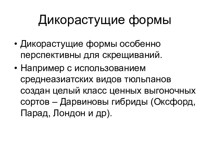 Дикорастущие формы Дикорастущие формы особенно перспективны для скрещиваний. Например с использованием