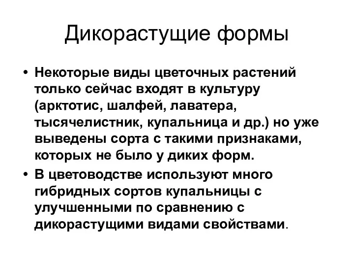 Дикорастущие формы Некоторые виды цветочных растений только сейчас входят в культуру