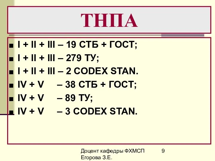 Доцент кафедры ФХМСП Егорова З.Е. ТНПА I + II + III