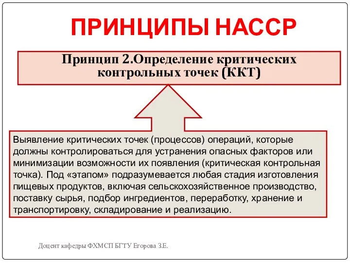 Доцент кафедры ФХМСП БГТУ Егорова З.Е. ПРИНЦИПЫ НАССР Принцип 2.Определение критических