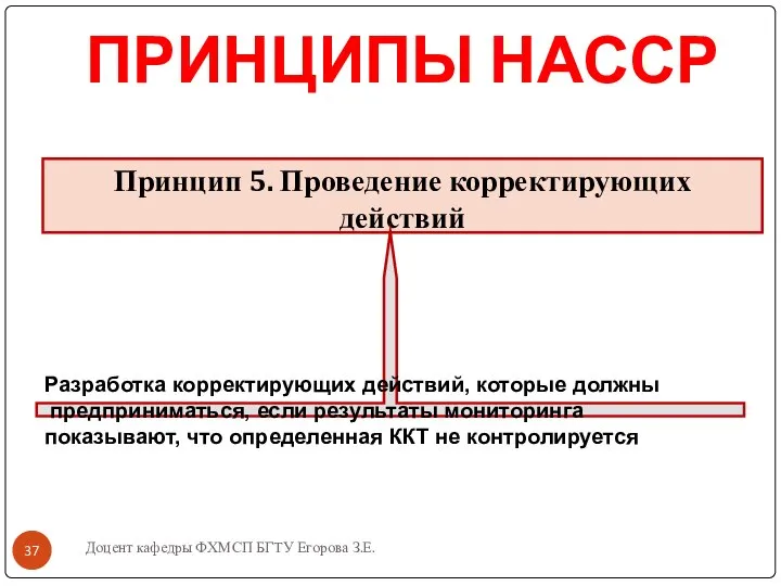 ПРИНЦИПЫ НАССР Доцент кафедры ФХМСП БГТУ Егорова З.Е. Принцип 5. Проведение