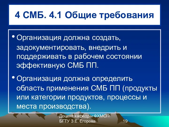 Доцент кафедры ФХМСП БГТУ З.Е. Егорова 4 СМБ. 4.1 Общие требования