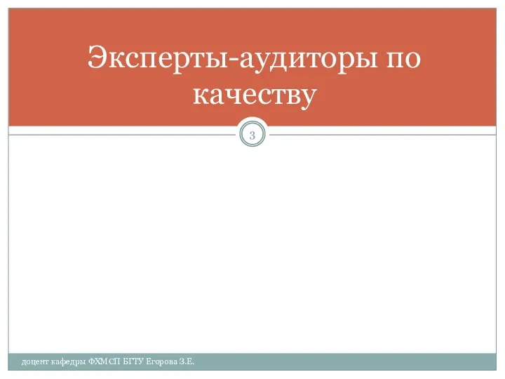 Эксперты-аудиторы по качеству доцент кафедры ФХМСП БГТУ Егорова З.Е.