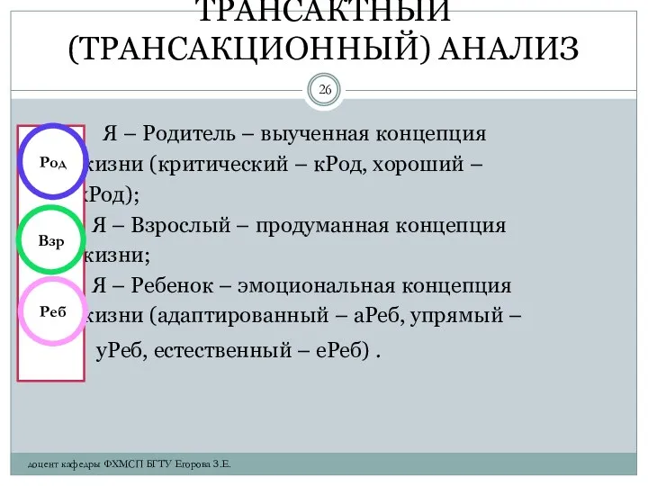 ТРАНСАКТНЫЙ (ТРАНСАКЦИОННЫЙ) АНАЛИЗ Я – Родитель – выученная концепция жизни (критический